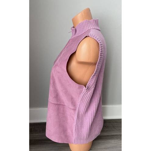 J.Jill  Pink Lilac Faux Suede Vest Zip Sweater S Knit A3