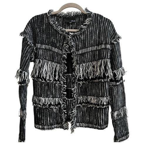 FATE. By LFD Black White Tweed Fringe Detail Cardigan Blazer Size Small