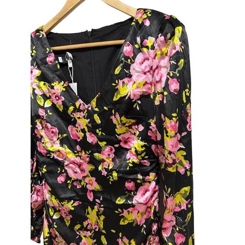 Likely  Floral Gabriella Puff Sleeves Ruched Satin Lined Mini Dress Size 4 NEW