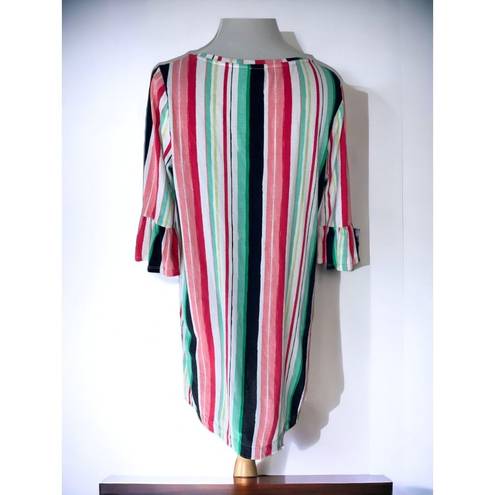 Crown & Ivy  multicolor striped quarter peplum sleeve scoop neck dress Medium