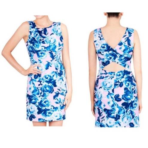 Betsey Johnson Floral Sleeveless Cut Out Back Dress Size 8 M Pink Blue Y2K Roses