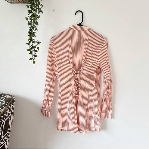 For Love & Lemons  Isla Stripe Lace Up Button Down Swim Shirt Cover Up Sz S