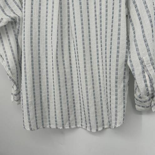 Lou & grey  Oversized Beachy Button Up Shirt White Blue Embroidered Stripe Sz M