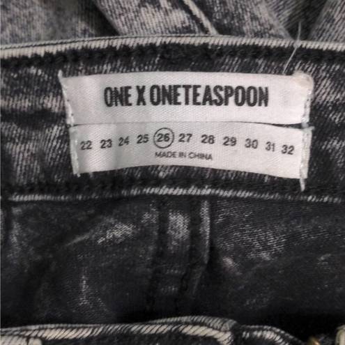 One Teaspoon  Womens Jeans High Waist Freebird II Tapered Gray Distressed Fray 26