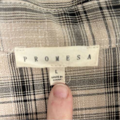 Prómesa Promesa Tan Plaid Long Sleeve Button Down Flannel Top L