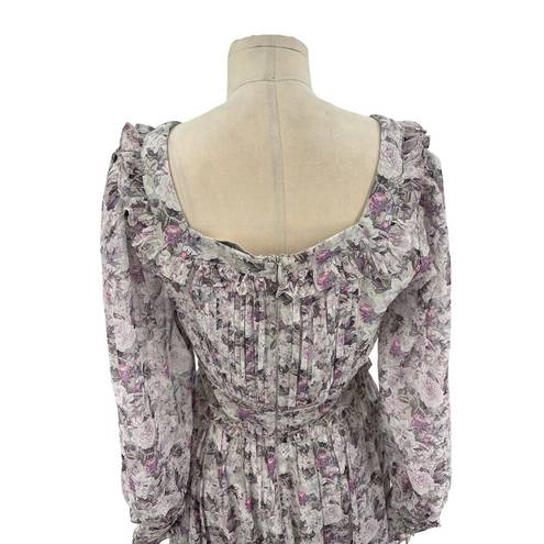 Krass&co Ivy City  Long Sleeve Gray Purple Floral Maxi Dress Size Small