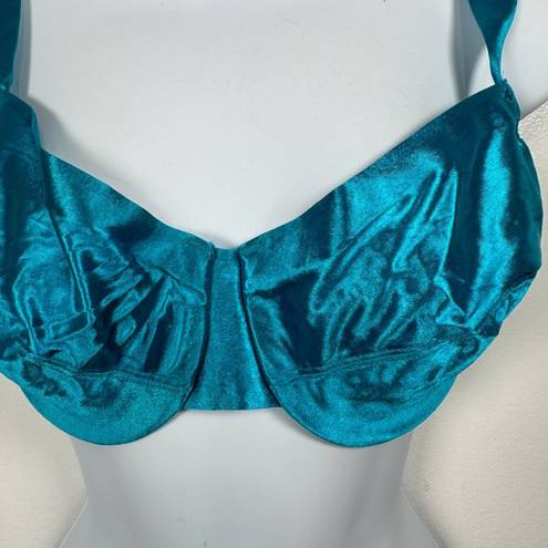 Second Skin Vintage Adonna 34D Bra  Satin Blue Adjustable Wide Straps Nylon Blend