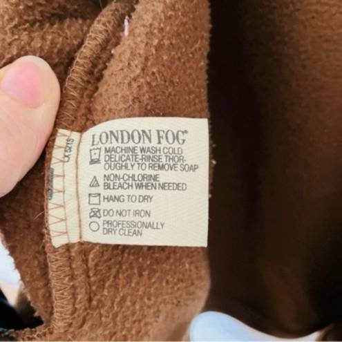 London Fog Vintage  Camel Brown Black Collar Fleece Jacket Coat Warm Minimal