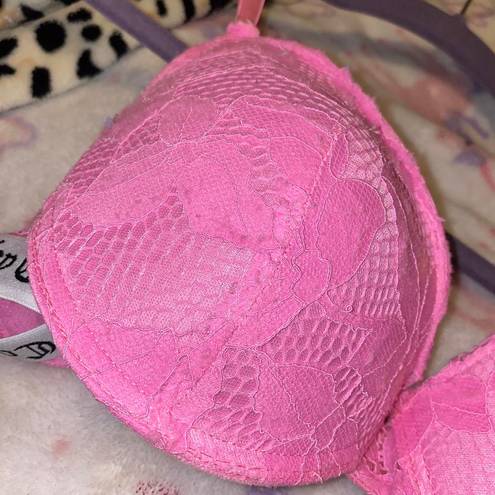 Juicy Couture Pastel Pink Monogram Logo Lace Push Up Bra