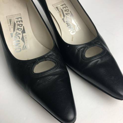 Salvatore Ferragamo  Black Leather Kitten Heel Vintage