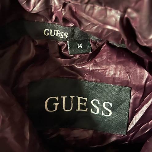 Guess  Hooded Puffer Jacket Plum Purple with Black Trim Size Medium