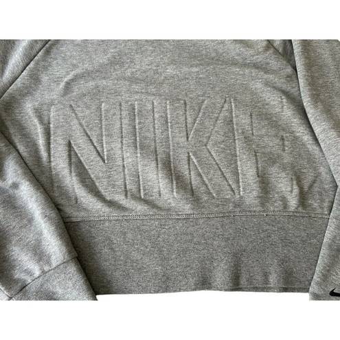 Nike Sweatshirt Women Small Gray Pull Over Crew Neck Sweater Embossed Crop Top