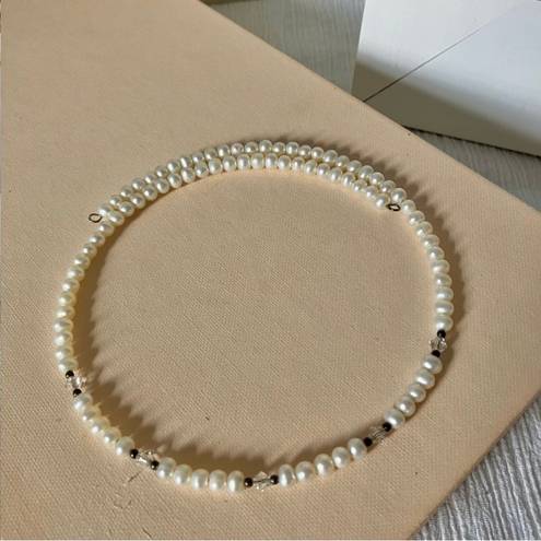 American Vintage Vintage “Dzia” Freshwater Pearl Wire Choker 15” Rhinestone Crystal Minimal White