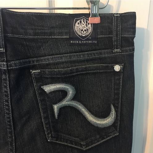 Rock & Republic  Kasandra Jeans Dark Wash Embroidered 31 12 Boot Cut