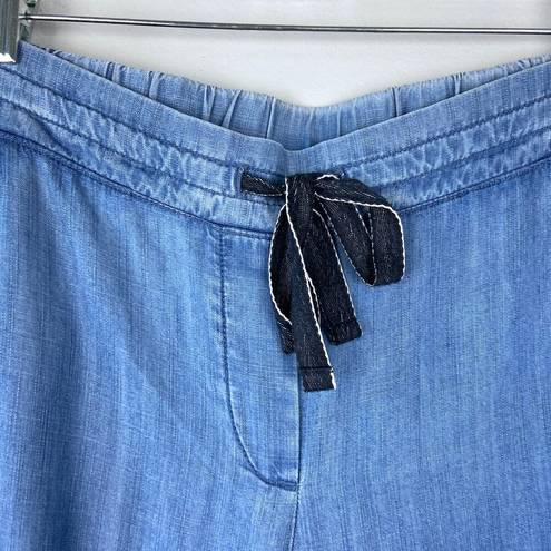 Talbots  Summer Twill Slim Leg Crop Pants Chambray Blue Tencel Drawstring Size 8