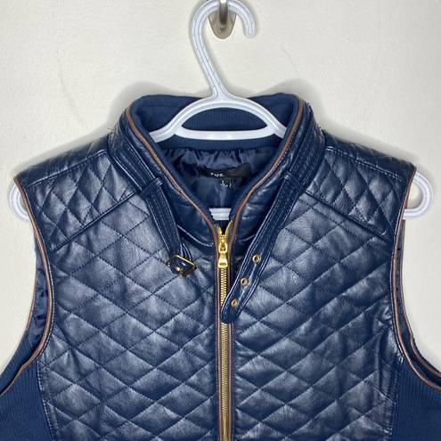 FATE. navy faux leather quilted zippered vest with pockets size L