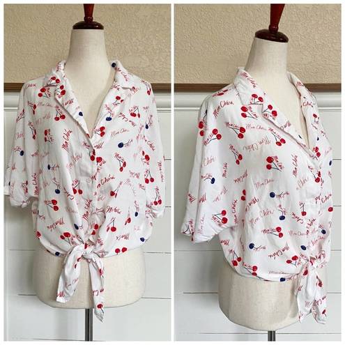 Pop Sugar | Camp Shirt Mon Cherie Button Tie Front Shirt sz M