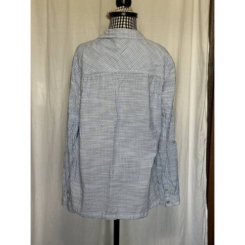 Boston Traders  Women's Striped Chambray Button Down Shirt Blue White Size XL