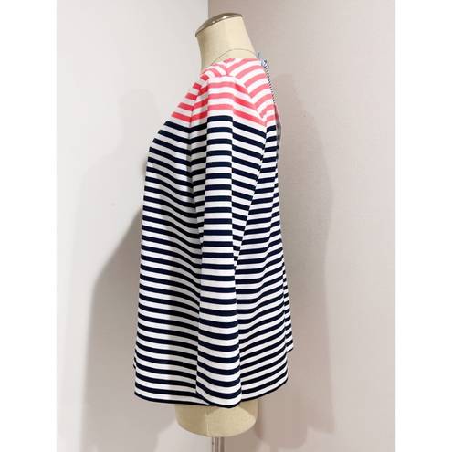 Draper James  Women's Stripe Ponte Long Sleeve Tee Navy Coral Size L