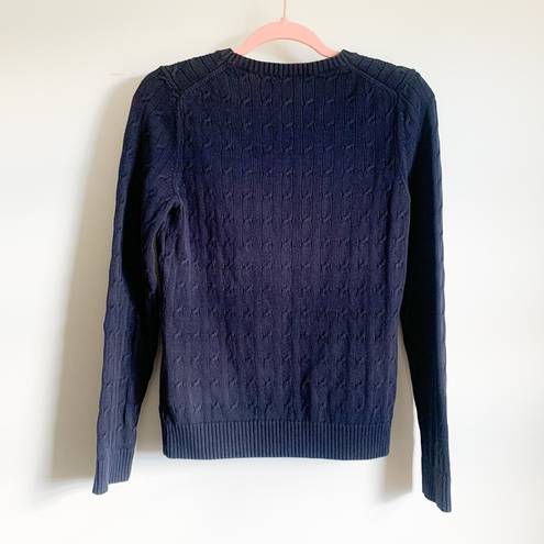 Brooks Brothers  346 Navy Blue Cable Knit Crew Neck Sweater Small