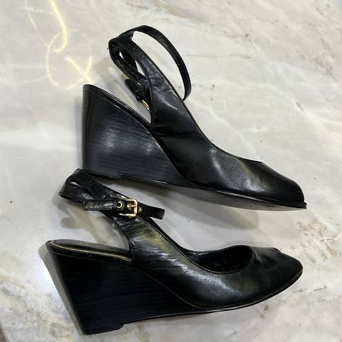 Ralph Lauren | Black Sling Back Wedges With Ankle Strap Size 8.5