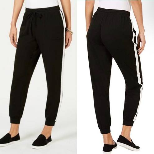 Style & Co  Jogger Pants Side Stripe Pull on High Rise Black White Medium