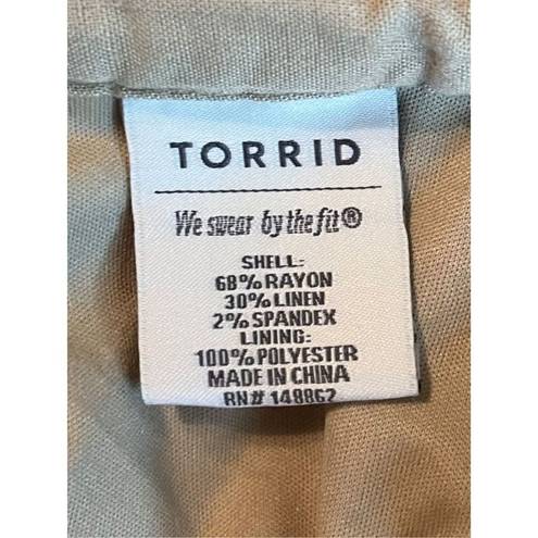 Torrid  Tie Front Lined Khaki High Waisted Boyfriend Linen Blend Shorts Sz 16