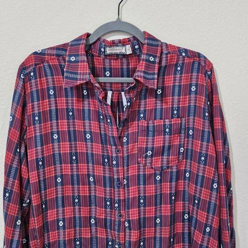 Paper Crane Ethereal  Western Plaid Shirt Womens Size M Button Down Top Red Blue