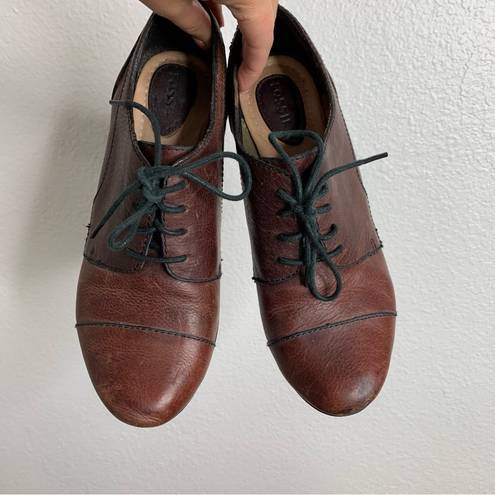 Fossil  Tamiko Lace up Heel Brown Leather Vintage Size 7.5