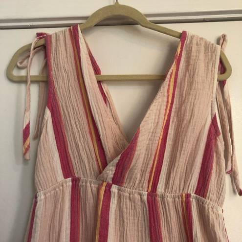 Marine layer cotton Sage Double Cloth Maxi Dress in pink stripe pocket XS