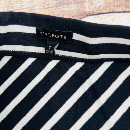 Talbots  Ruffle Knee Length Midi Wrap Skirt Black White Striped Small Stretch