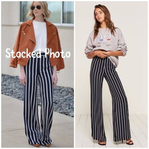 CeCe Wide Leg Black/White Striped Pant