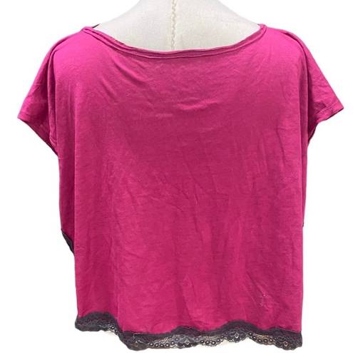 We The Free  Hot Raspberry Pink crop top gray lace trim Oversized NEW Size SMALL