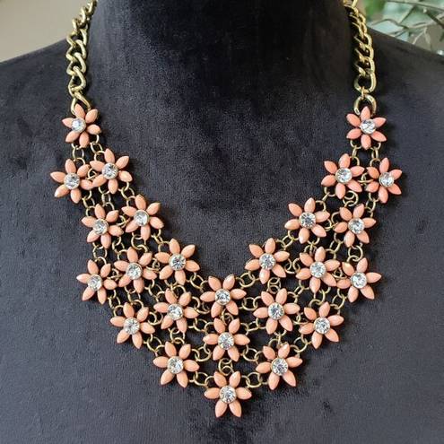 Daisy Womens Pink Rhinestone Statement Flower  Bib Necklace with Lobster Clasp