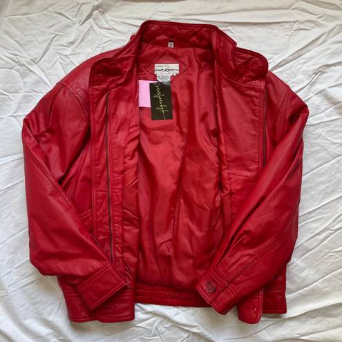 Vintage 1980s Streetwear Ferrari Red Leather Tibor Aviator Bomber Jacket Size M