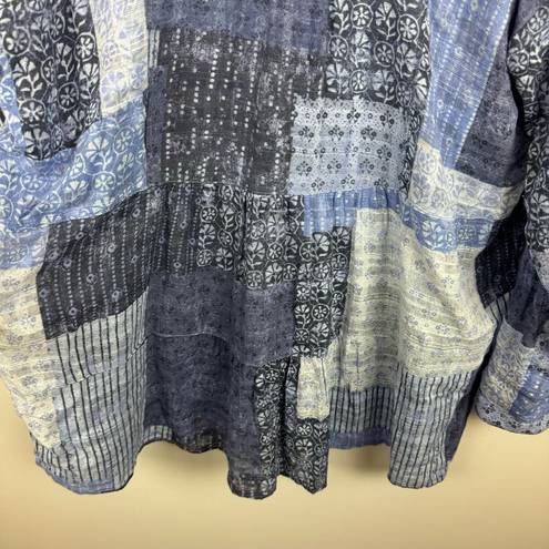 Pilcro  Anthropologie Tiered Tunic Blouse Patchwork Blue Sz XL | Western Cowgirl