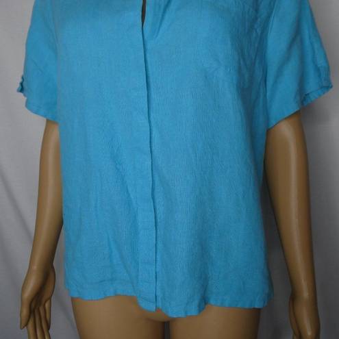 Chico's  Linen Hidden Button Placket Shirt Blue 1