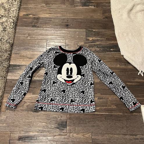 Disney EUC  Grey Mickey Mouse Cheetah Print Fleece Pj Set Juniors Size XS