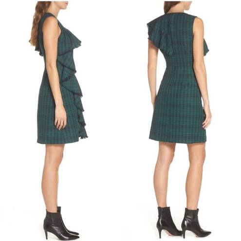 Chelsea28  green black plaid ruffled sheath dress size 8