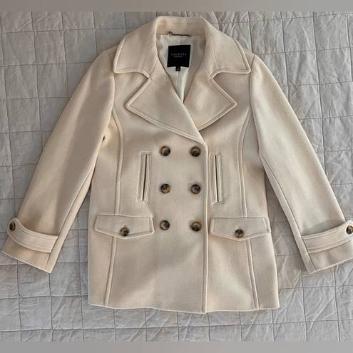 Talbots  Cream Embossed Harringbone Wool Blend Pea Coat - 12