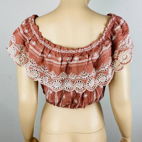 Poof  Cute Cinnamon Color Bohemian Embroidered Detail Women's L Off Shoulder Top