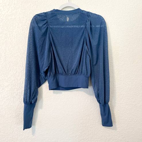 Free People Movement Hitting It Off Puff Long Sleeve Sheer Top in Blue Moon XS