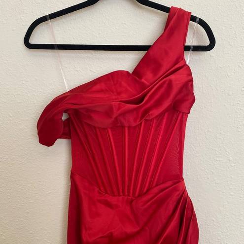 House Of CB  “Lulu” Red Asymmetric Drape Midi Corset Dress NWOT size XS