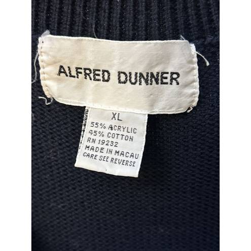 Vintage Alfred Dunner Floral Embroidered Button Up Sweater Vest Navy Blue XL