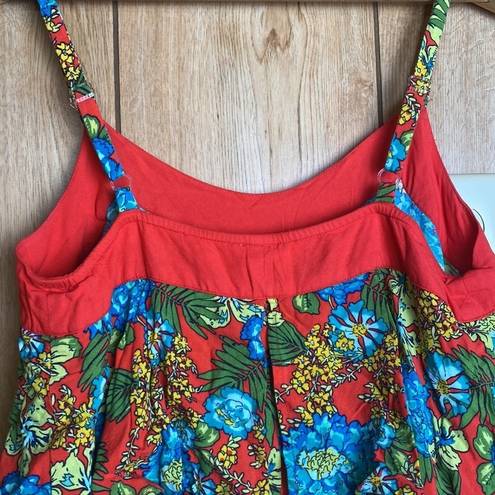 Red Camel  mini dress - Medium - adjustable spaghetti strap- colorful floral