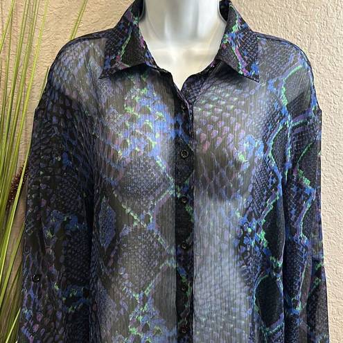 Rocawear  sheer snake skin printed blouse size XL￼