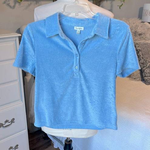 Polo Baby Blue Terry Top Button  Short Sleeve Crop Womens Small NEW