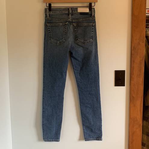 RE/DONE  High Rise Ankle Crop Stretch Jeans in Mid 80s