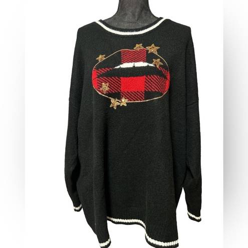 Torrid  Black Red  Sequin Star Plaid Lip Crew Pullover sweater size 3x