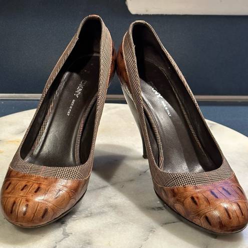 DKNY  Brown & Tan Spool Heels Animal Print SZ 7 Made In Italy 🇮🇹 Heel is 4 inch